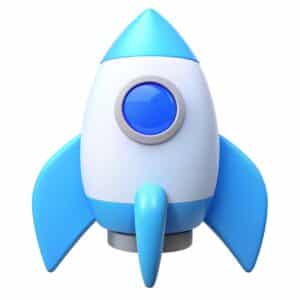 Icono 3D de cohete despegando que representa el rápido crecimiento y escalabilidad de un negocio online.
