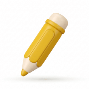 Icono de lápiz amarillo en 3D que simboliza el diseño gráfico y personalización web.