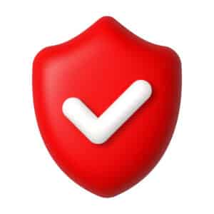 Icono 3D de escudo con check que simboliza la confianza y credibilidad de un negocio en internet.
