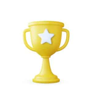Icono 3D de trofeo que destaca la ventaja competitiva de un negocio con web frente a su competencia.