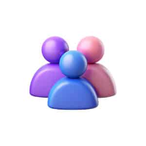 Icono 3D de grupo de usuarios que ilustra el alcance para atraer más clientes mediante un sitio web.