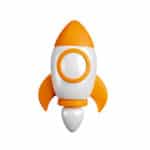 Ícono 3D de un cohete naranja que simboliza la velocidad y carga rápida web.