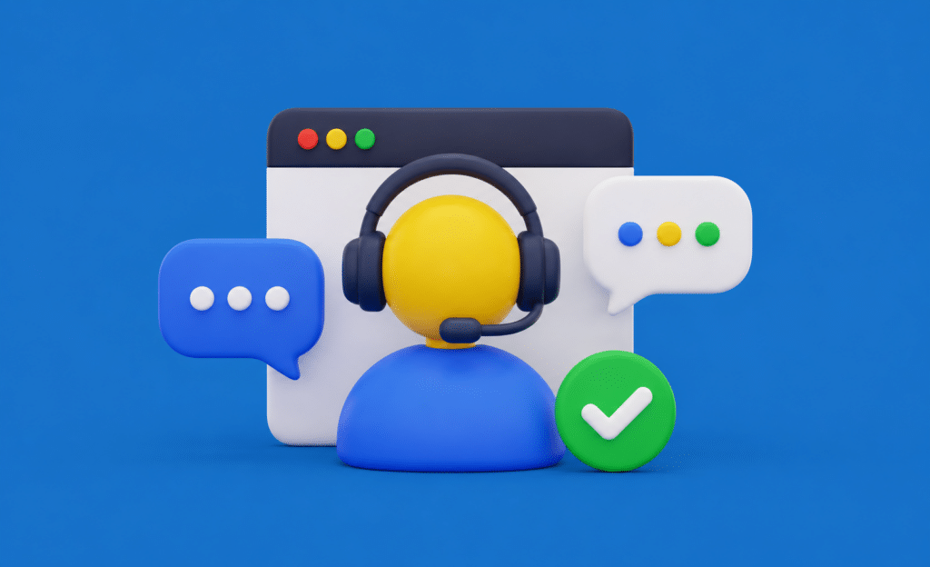 Icono de agente con auriculares que representa el soporte técnico y mantenimiento web continuo.